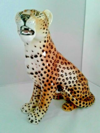 1950s - 60s RARE RONZAN JAGUAR STATUE Hnd Pntd SIGNED Cheetah Leopard Lion Cat 3