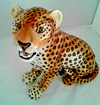 1950s - 60s RARE RONZAN JAGUAR STATUE Hnd Pntd SIGNED Cheetah Leopard Lion Cat 4