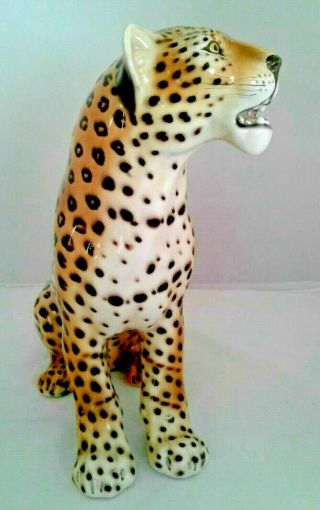 1950s - 60s RARE RONZAN JAGUAR STATUE Hnd Pntd SIGNED Cheetah Leopard Lion Cat 5