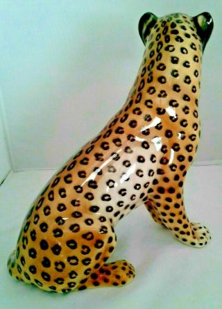 1950s - 60s RARE RONZAN JAGUAR STATUE Hnd Pntd SIGNED Cheetah Leopard Lion Cat 7