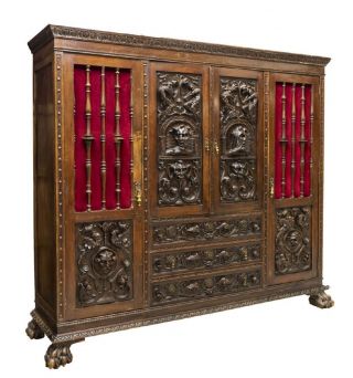 Incredible Spanish Renaissance Revival Carved Cabinet,  19th Century (1800s)