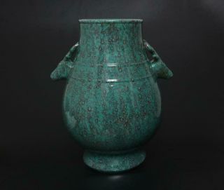 Perfect Antique Chinese Porcelain Green - glaze Vase Double Deer Zun Qianlong Mark 10