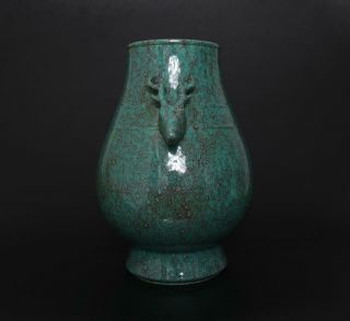 Perfect Antique Chinese Porcelain Green - glaze Vase Double Deer Zun Qianlong Mark 2