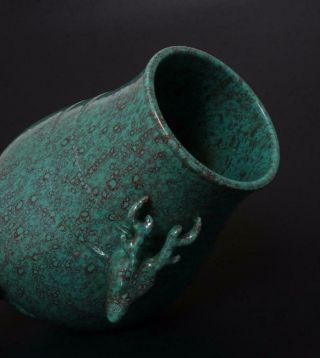 Perfect Antique Chinese Porcelain Green - glaze Vase Double Deer Zun Qianlong Mark 9