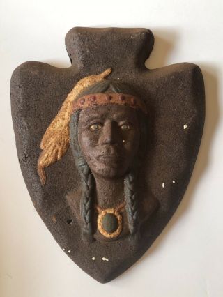 Cast Iron Indian Arrowhead Plaque Wall Art Kulp Foundry Vtg East Stroudsburg Pa