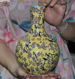 Old Chinese Dynasty Wucai Porcelain Flower Bird Statue Lucky Bottle Pot Vase Jar