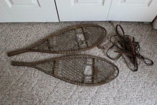 Scarce Antique H.  H.  Saggahew Snowshoes W/indian Head Brass Labels