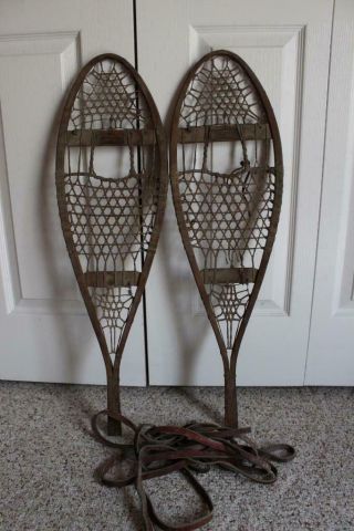 Scarce Antique H.  H.  Saggahew Snowshoes W/Indian Head Brass Labels 3