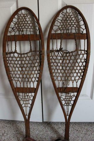 Scarce Antique H.  H.  Saggahew Snowshoes W/Indian Head Brass Labels 4