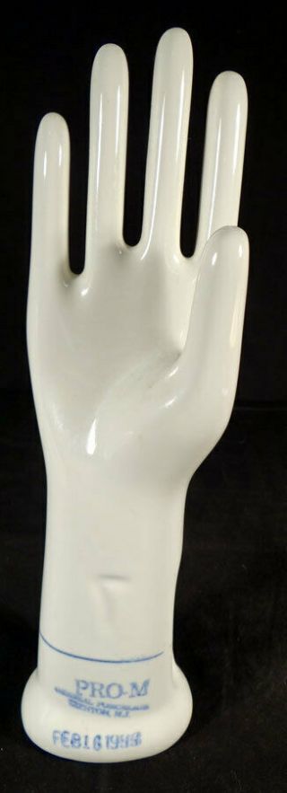 White Porcelain Glove Mold Right Hand Pro M Feb 16,  1988 Size 7 Blue Water Line