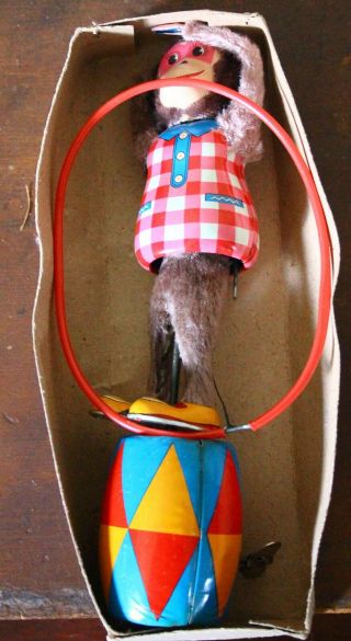 Vintage Plaything Mechanical Wind up toy Hula Hoop Monkey 10