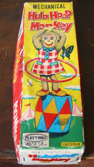 Vintage Plaything Mechanical Wind up toy Hula Hoop Monkey 12