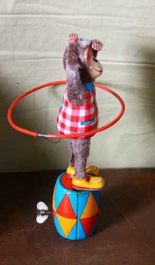 Vintage Plaything Mechanical Wind up toy Hula Hoop Monkey 6