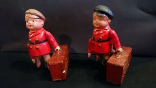 Wind - Up Tin & Celluloid Toy Boy with Suitcase - Made in Japan - 1930 ' s 2