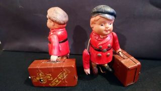 Wind - Up Tin & Celluloid Toy Boy with Suitcase - Made in Japan - 1930 ' s 3