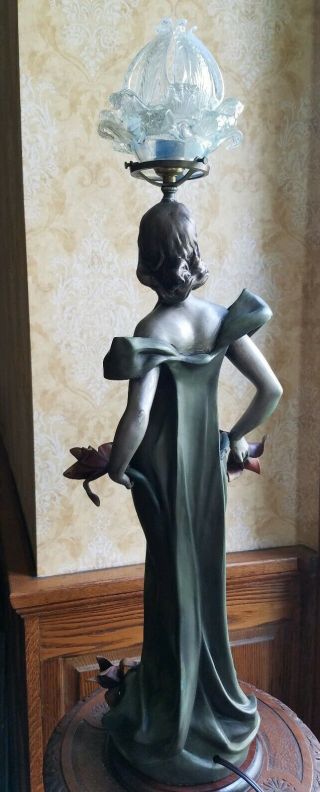 Anton Nelson Fierte spelter Art Nouveau Woman Lamp w/ opalescent shade 7