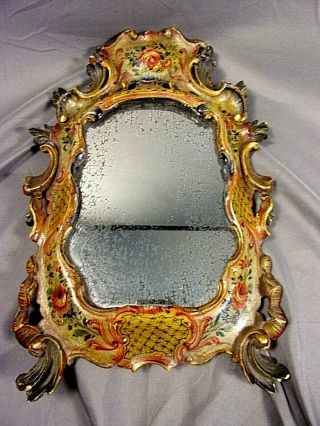 Antique 19th Century Italian Venetian Mirror Diminutive Polychromatic 12.  5 "