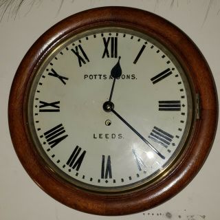19th Century Mahogany Railroad Fusee Clock Potts & Sons Of Leeds 15 1/2in.  Wide