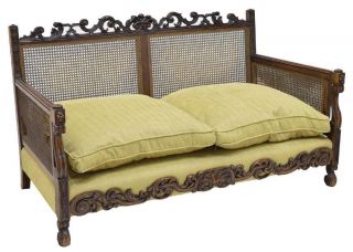 Charming Northern Spain Upholstered Cane Bench/ Sofa,  Antique