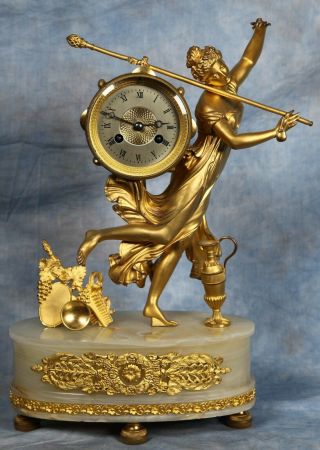Antique French White Onyx Bronze Dore Ormolu Clock 19th Century By Vincenti