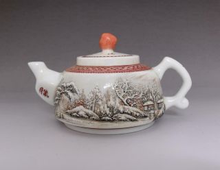 Antique Porcelain Chinese Light Falling Color Teapot He Xuren Mark - Snow