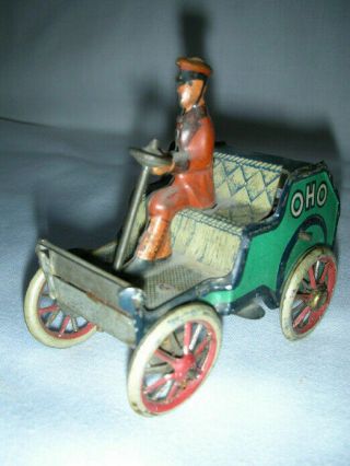 Lovely Lehmann OHO 1900 ' s Wind - Up Tinplate Toy Charming Antique Tin Car Germany 2