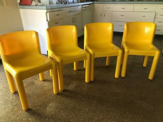 Kartell Carlo Bartoli 4 Chairs Mid Century Panton Eames Era Knoll Yellow Vintage