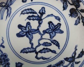 Antique Porcelain Chinese Blue and White Dish Xuande Marked - grape 3