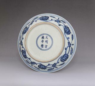 Antique Porcelain Chinese Blue and White Dish Xuande Marked - grape 8