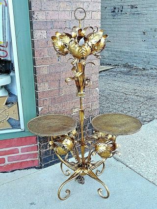 Hollywood Regency Mid Century Modern Vintage Floral Metal Art Table Lamp Unique
