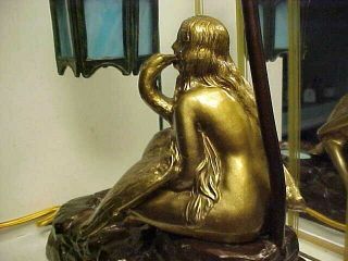 Rare Art Deco 1920 Nude Lady (leta & The Swan) Metal Lamp W Shade - Frankart Era