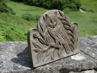 19thc GOTHIC RELIEF CARVED OAK PANEL OF OWL ON TREE 10