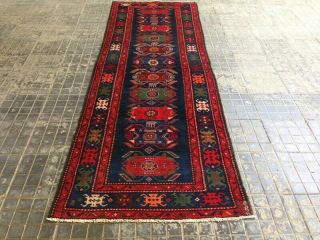 Figured Antique Master Peice Persian Kurdish Carpet Hand Knotted 201a 9.  7x3.  4ft