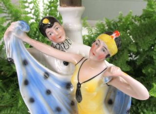 Art Deco Porcelain Lamp Dancing Flapper Lady (couple) With Cape