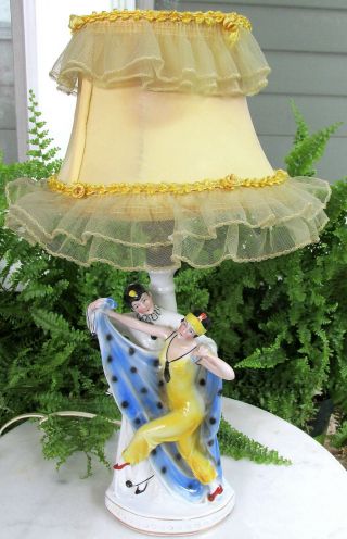 ART DECO PORCELAIN LAMP DANCING FLAPPER LADY (COUPLE) WITH CAPE 2