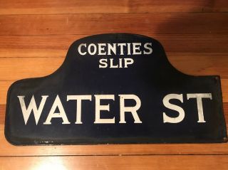 Rare Antique Water St Coenties Slip York City Porcelain Humpback St Sign