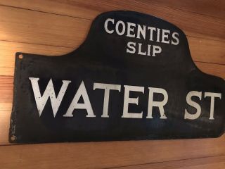 Rare Antique WATER ST COENTIES SLIP York City Porcelain Humpback St Sign 4