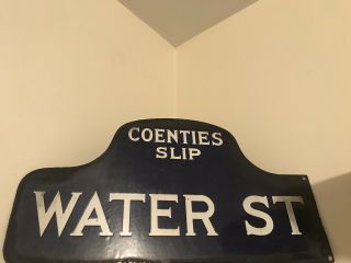 Rare Antique WATER ST COENTIES SLIP York City Porcelain Humpback St Sign 5