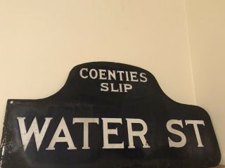 Rare Antique WATER ST COENTIES SLIP York City Porcelain Humpback St Sign 6