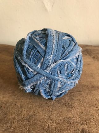 Big Best Early Antique Blue Fabric Rag Ball Textile Aafa