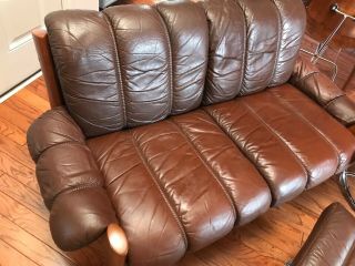 Ekornes Stressless Brown Leather Teak Couch,  Recliner Chair & Ottoman (freight) 5