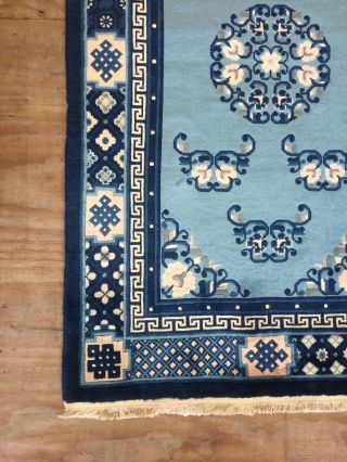 Vintage Chinese Handwoven Rug With Blue Colour Field 5