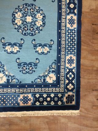 Vintage Chinese Handwoven Rug With Blue Colour Field 6