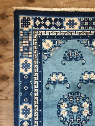 Vintage Chinese Handwoven Rug With Blue Colour Field 7