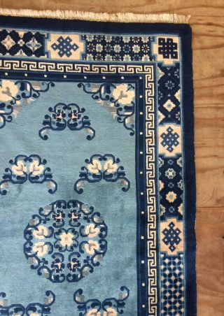 Vintage Chinese Handwoven Rug With Blue Colour Field 8