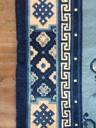 Vintage Chinese Handwoven Rug With Blue Colour Field 9