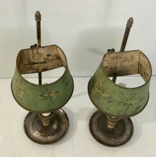 Pair French Tole Bouillotte Chamberstick CAndle Holder Lamps with acorn finials 2