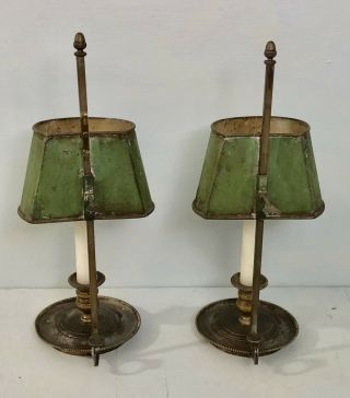 Pair French Tole Bouillotte Chamberstick CAndle Holder Lamps with acorn finials 5