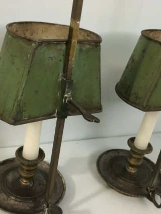 Pair French Tole Bouillotte Chamberstick CAndle Holder Lamps with acorn finials 6