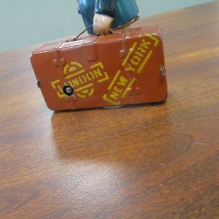 Vtg CELLULOID TIN KEY WIND - UP MECHANICAL BOY with SUITCASE OCCUPIED JAPAN 2